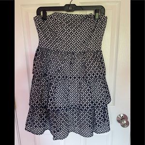 Navy and white cotton dress with ruffles